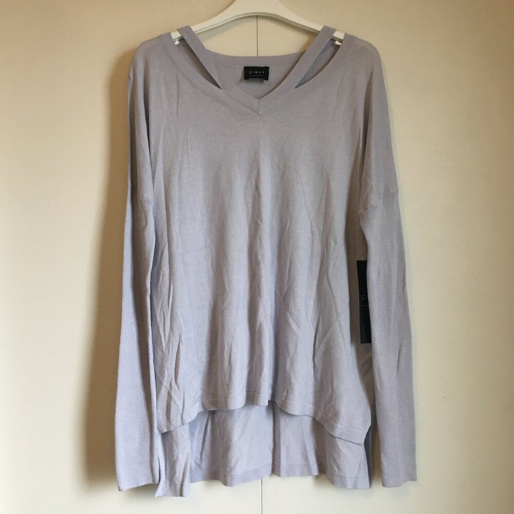 NWT Press Ice Blue V-Neck Rib Sleeve Knit Pullover Sweater XL